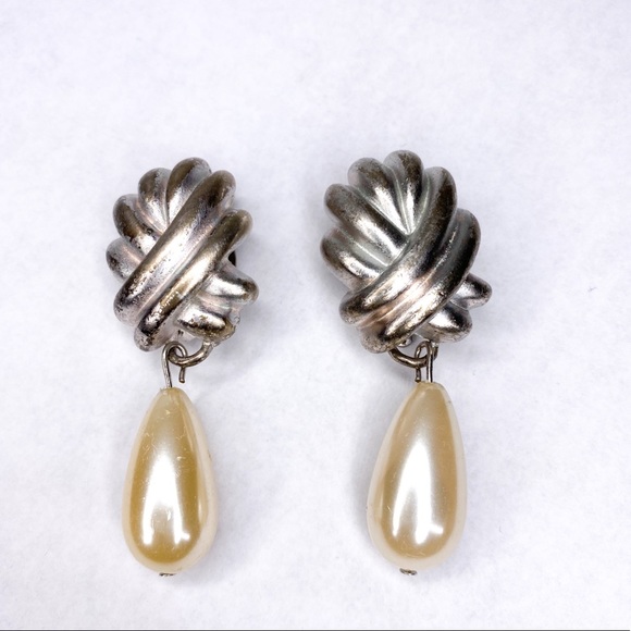 GIVENCHY Vintage Silver Tone & Pearl Earrings - Picture 3 of 6